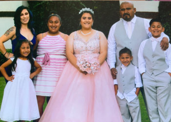 Leticia at her wedding with her family